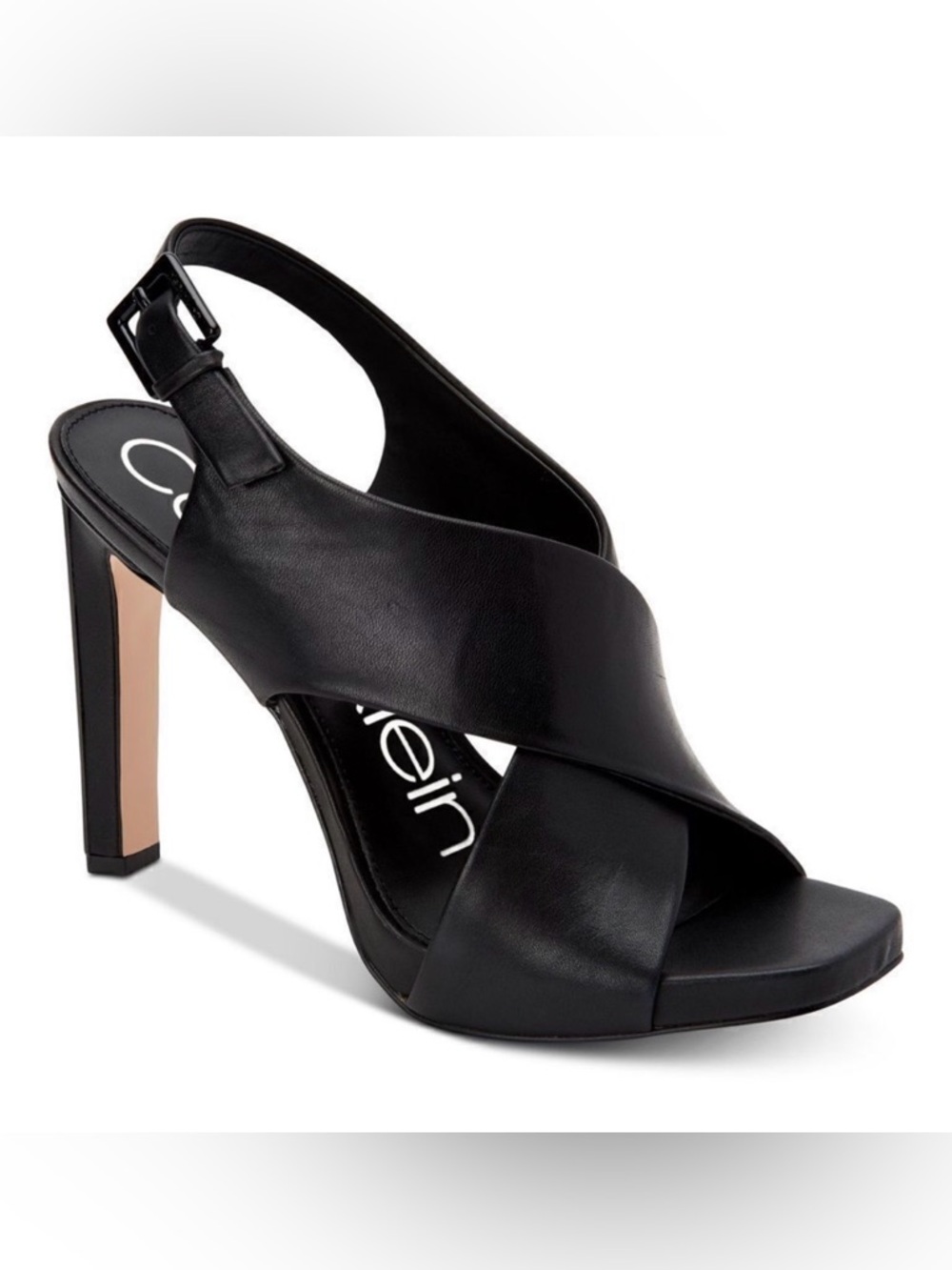 Calvin Klein Black Leather Slingback Heeled Sandals